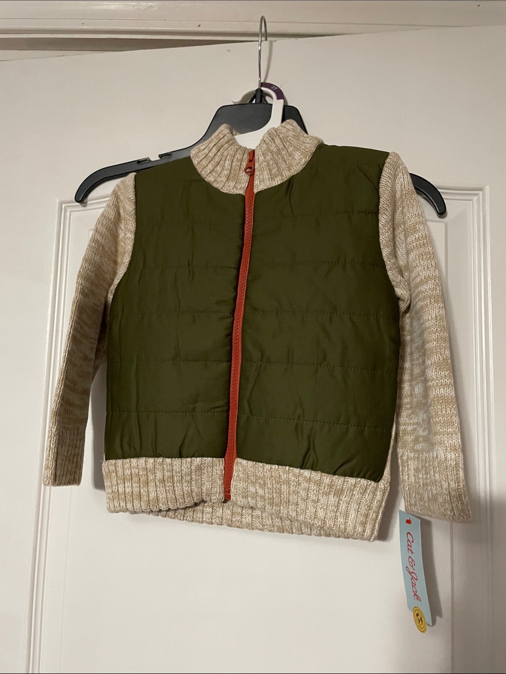Cat & Jack Olive Green and Cream Quilted Sweater Jacket